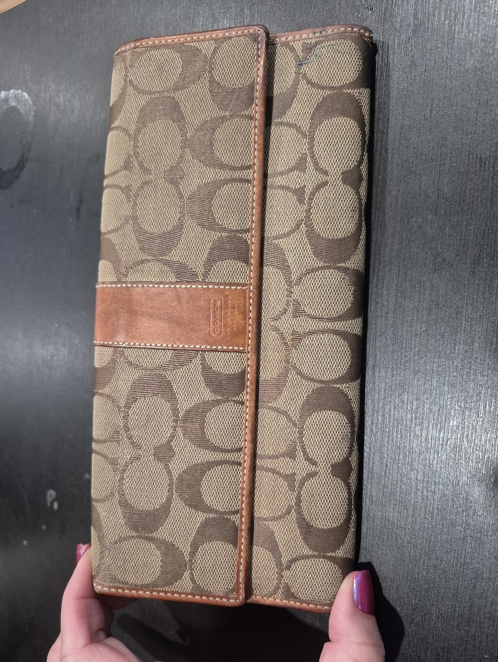 Coach Logo Monogram Jacquard Leather Long Wallet Tan Camel Project Wallet